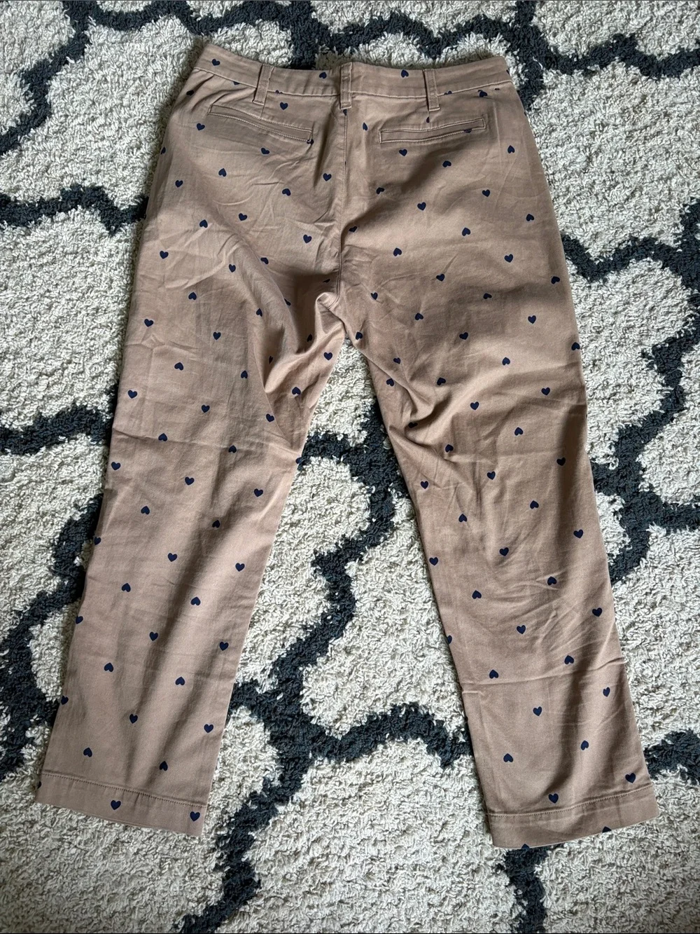 J. Crew Tan Chinos with Navy Heart Motif